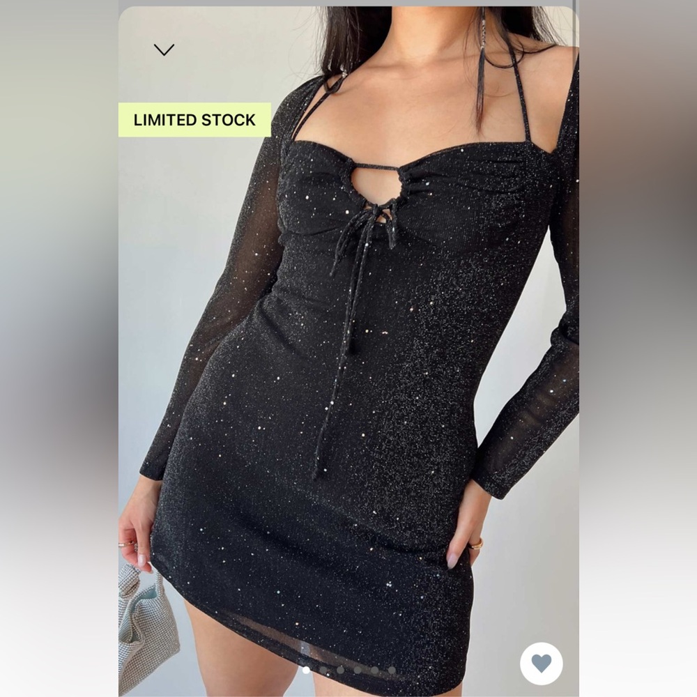 Princess Polly Black Sparkle Long Sleeve Dress
